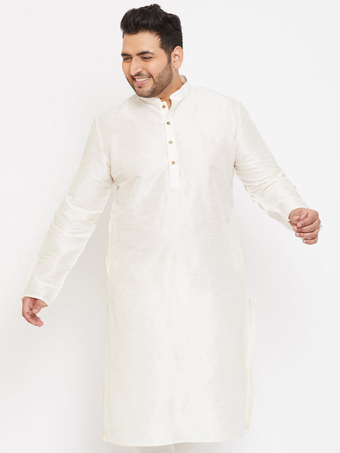 Vastramay Men's Plus Size Cream Silk Blend Kurta